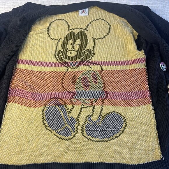 VTG Mickey & Co Black Knit Cardigan Mickey Mouse Buttons Back Graphic SZ L RARE! - Picture 12 of 14